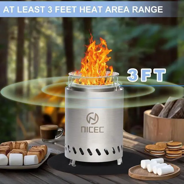 Alt view image 6 of 7 - Fire Pits, 7.1 Inch Smokeless Fire Pits, Portable Fire Pit, Outdoor Fire Pit, Tabletop Fire Pit, Wood Buring Fireplaces, Stainless Steel, with Grill Grate, Removable Ash Tray & Carry Bag