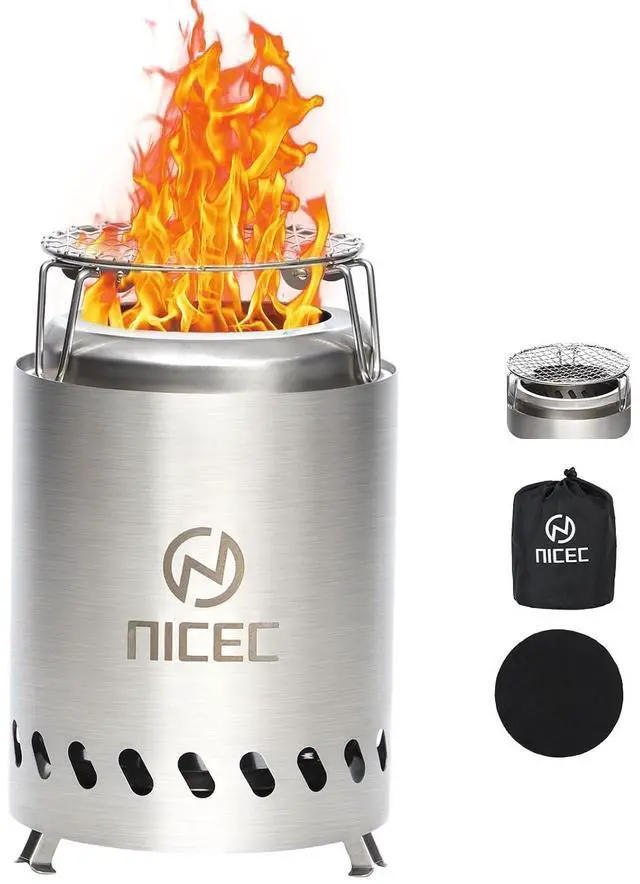 Main image of Fire Pits, 5.5 Inch Smokeless Fire Pits, Portable Fire Pit, Outdoor Fire Pit, Tabletop Fire Pit, Wood Buring Fireplaces, Stainless Steel, with Grill Grate, Removable Ash Tray & Carry Bag