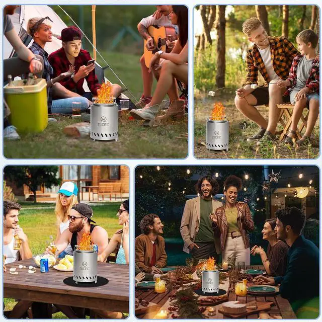 Alt view image 7 of 7 - Fire Pits, 7.1 Inch Smokeless Fire Pits, Portable Fire Pit, Outdoor Fire Pit, Tabletop Fire Pit, Wood Buring Fireplaces, Stainless Steel, with Grill Grate, Removable Ash Tray & Carry Bag