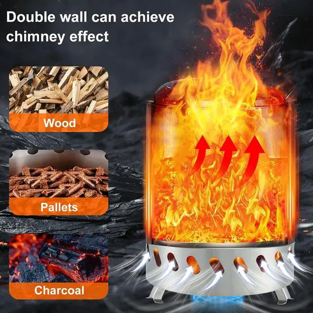 Alt view image 3 of 7 - Fire Pits, 5.5 Inch Smokeless Fire Pits, Portable Fire Pit, Outdoor Fire Pit, Tabletop Fire Pit, Wood Buring Fireplaces, Stainless Steel, with Grill Grate, Removable Ash Tray & Carry Bag