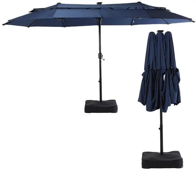 Main image of 13-15FT Large Patio Umbrella With Light, Double Layer Market Rectangle Umbrella, Large Deck Umbrella With Crank And Base, Sombrillas de patio, For Outdoor Poolside Backyard Pool Garden