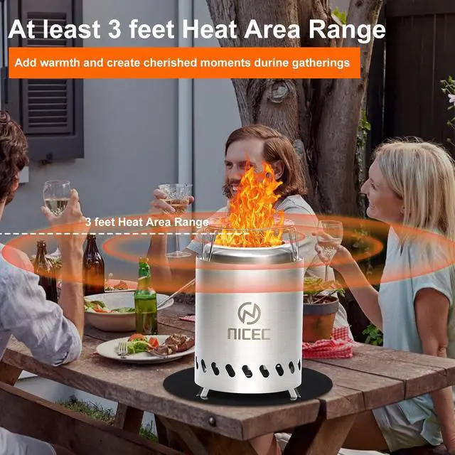 Alt view image 7 of 7 - Fire Pits, 5.5 Inch Smokeless Fire Pits, Portable Fire Pit, Outdoor Fire Pit, Tabletop Fire Pit, Wood Buring Fireplaces, Stainless Steel, with Grill Grate, Removable Ash Tray & Carry Bag