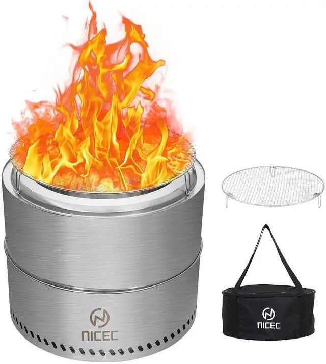 Main image of Fire Pits, 19.1 Inch Smokeless Fire Pits, Portable Fire Pit, Outdoor Fire Pit, Tabletop Fire Pit, Wood Buring Fireplaces, Stainless Steel, with Grill Grate, Removable Ash Tray & Carry Bag
