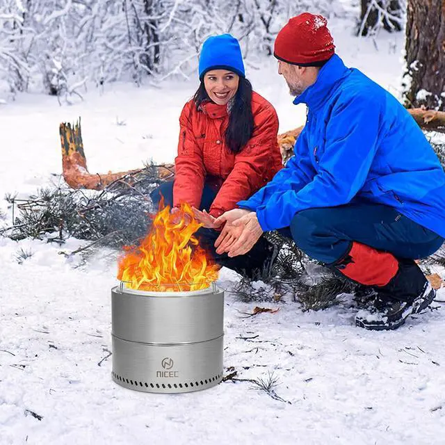 Alt view image 6 of 7 - Fire Pits, 19.1 Inch Smokeless Fire Pits, Portable Fire Pit, Outdoor Fire Pit, Tabletop Fire Pit, Wood Buring Fireplaces, Stainless Steel, with Grill Grate, Removable Ash Tray & Carry Bag
