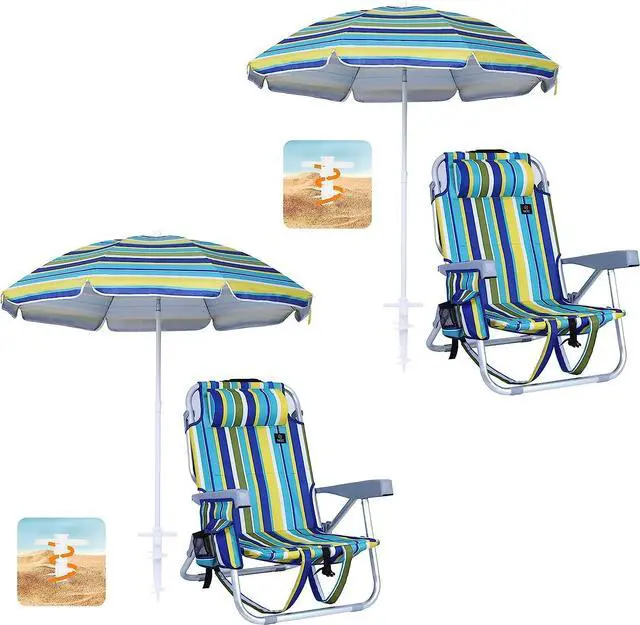 Main image of 2 Pack Backpack Beach Chair with Umbrella + 2 Pack Low Beach Chair