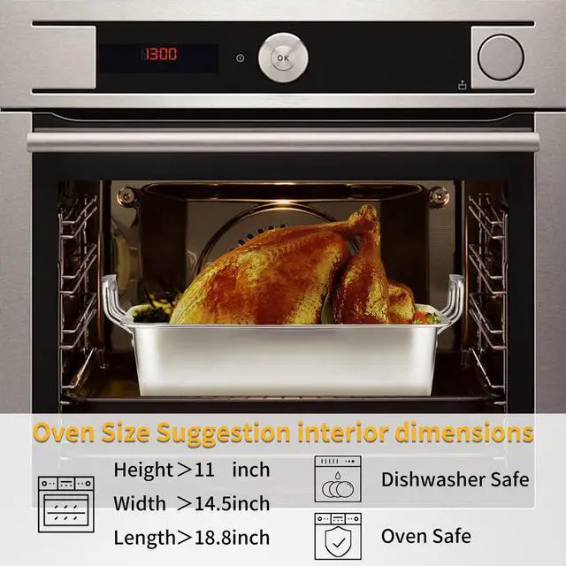 Alt view image 2 of 6 - 15 Inch Stainless Steel Roasting Pan with Cooling Rack - Turkey, Chicken, Ham Roaster with V-Shaped Baking Rack by