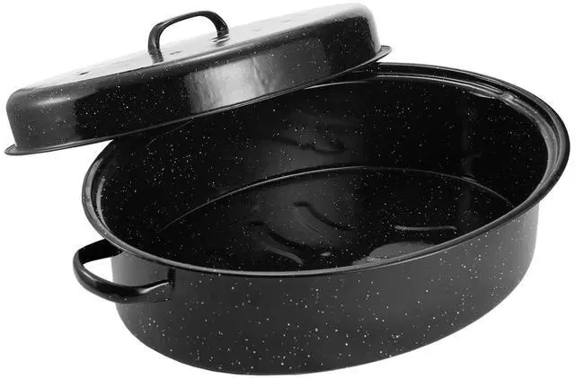 Main image of Granite Roasting Pan, 18 Enameled Roasting Pan with Domed Lid. Oval Turkey Roaster Pot, Broiler Pan Great for Turkey, Chicken, Lamb, Vegetable. Dishwasher Safe Cookware Fit for 18Lb Turkey by Kendane