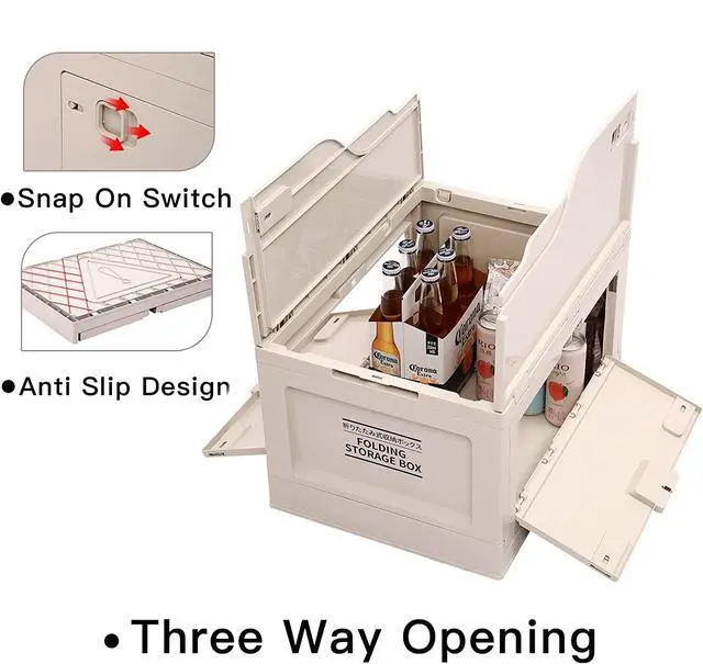 Alt view image 7 of 7 - Storage Bin Tote 55 Qt, Organization and Storage, Closet organizer, Collapsible Storage Box, Organizing Containers Plastic with Wood Lid and 2 Side Doors, Stackable Organizer (Set of 2)