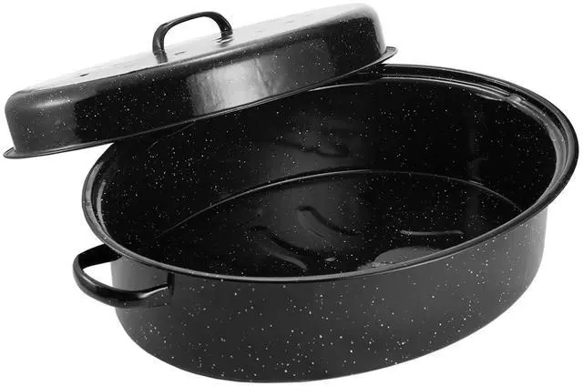 Main image of Granite Roaster Pan, 19 Enameled Roasting Pan with Domed Lid. Oval Turkey Roaster Pot, Broiler Pan Great for Turkey, Chicken, Lamb, Vegetable. Dishwasher Safe Cookware Fit for 20Lb Turkey by