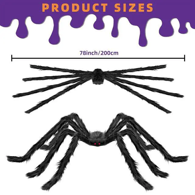 Alt view image 2 of 7 - Halloween Decorations Outdoor and Indoor,2pcs 78" Giant Spider Decorations,Scary Large Spider Props for Yard Lawn,Halloween Party Decorations,Haunted House Decor,Black