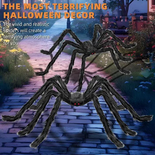 Alt view image 5 of 7 - Halloween Decorations Outdoor and Indoor,2pcs 78" Giant Spider Decorations,Scary Large Spider Props for Yard Lawn,Halloween Party Decorations,Haunted House Decor,Black