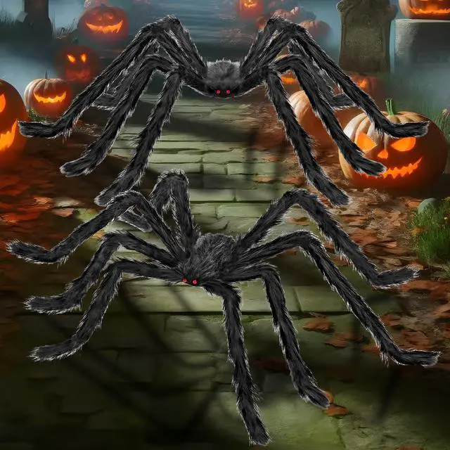 Alt view image 6 of 7 - Halloween Decorations Outdoor and Indoor,2pcs 78" Giant Spider Decorations,Scary Large Spider Props for Yard Lawn,Halloween Party Decorations,Haunted House Decor,Black