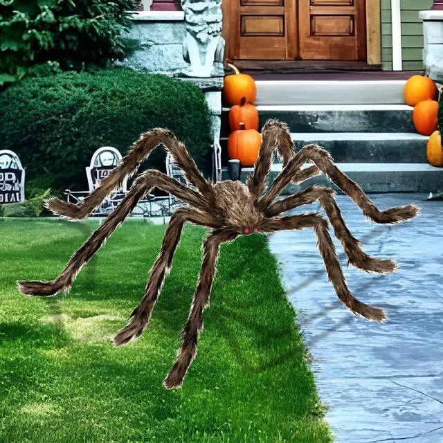Alt view image 2 of 7 - Halloween Decorations Outdoor and Indoor,78" Giant Spider Decorations,Scary Large Spider Props for Yard Lawn,Halloween Party Decorations,Haunted House Decor,Golden