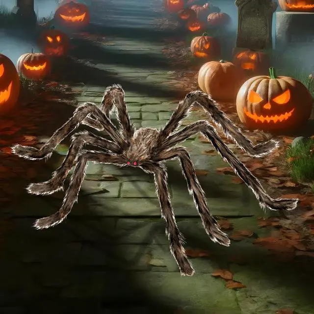 Alt view image 7 of 7 - Halloween Decorations Outdoor and Indoor,78" Giant Spider Decorations,Scary Large Spider Props for Yard Lawn,Halloween Party Decorations,Haunted House Decor,Golden