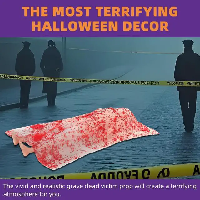 Alt view image 4 of 7 - Scary Halloween Decorations Outdoor and Indoor,The Grave Dead Victim Crime Scene Prop,Haunted House Decorations,Halloween Party Decor,Dead Body Halloween Prop for Yard.