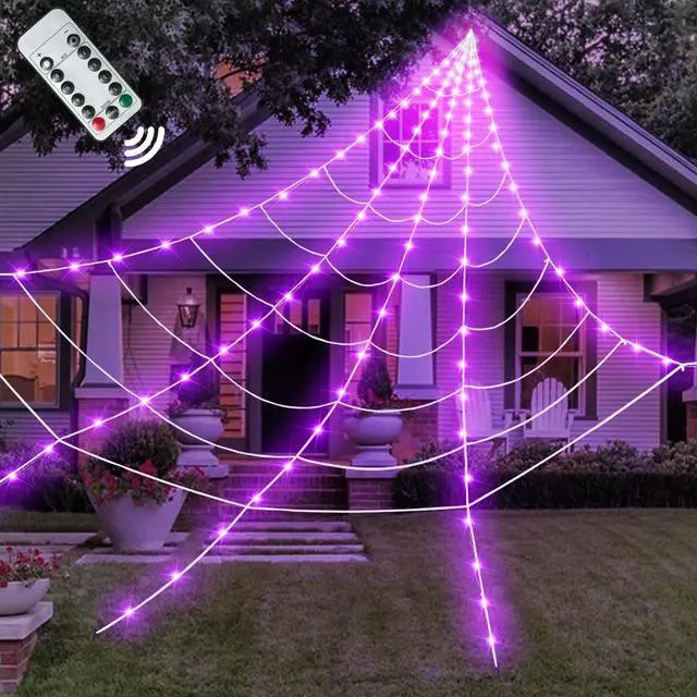 Main image of Halloween Decorations Outdoor and Indoor, 250 LED Halloween Spider Web Light Decorations, 200" Large Light Up Spider Web for Yard(Purple)