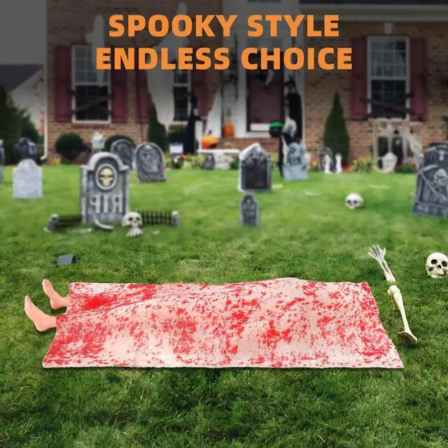 Alt view image 7 of 7 - Scary Halloween Decorations Outdoor and Indoor,The Grave Dead Victim Crime Scene Prop,Haunted House Decorations,Halloween Party Decor,Dead Body Halloween Prop for Yard.