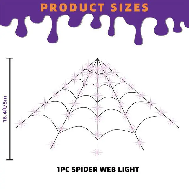 Alt view image 2 of 7 - Halloween Decorations Outdoor and Indoor, 250 LED Halloween Spider Web Light Decorations, 200" Large Light Up Spider Web for Yard(Purple)