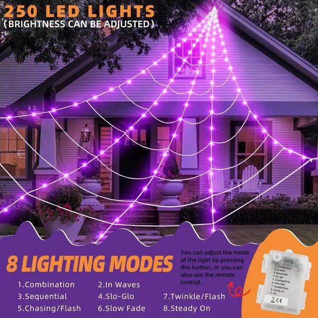 Alt view image 3 of 7 - Halloween Decorations Outdoor and Indoor, 250 LED Halloween Spider Web Light Decorations, 200" Large Light Up Spider Web for Yard(Purple)