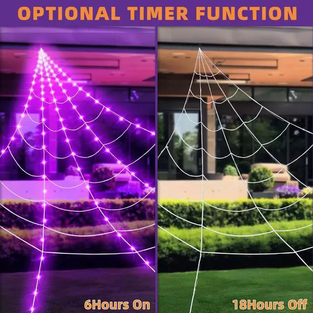 Alt view image 7 of 7 - Halloween Decorations Outdoor and Indoor, 250 LED Halloween Spider Web Light Decorations, 200" Large Light Up Spider Web for Yard(Purple)