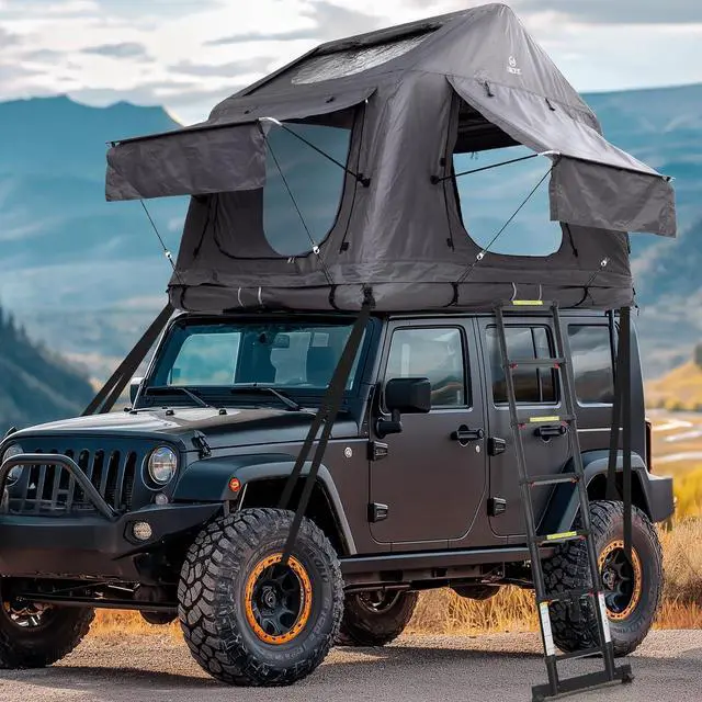 Main image of Inflatable Rooftop Tent with Air Mattress & Ladder, SUV Truck Car Tent for Camping, Easy Setup Pop-Up Camping Car Roof Tents with Pump, Waterproof Windproof Overland Tents (Black&Grey)