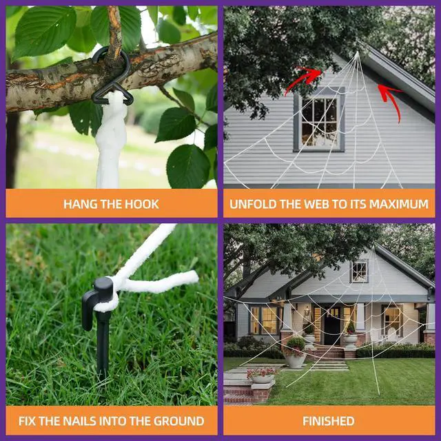 Alt view image 4 of 7 - Halloween Decorations Outdoor and Indoor, 250 LED Halloween Spider Web Light Decorations, 200" Large Light Up Spider Web for Yard(Purple)