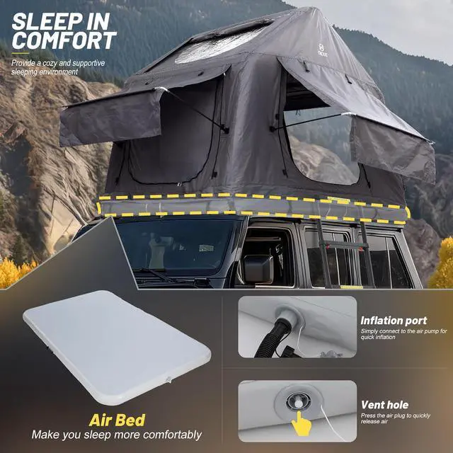 Alt view image 3 of 7 - Inflatable Rooftop Tent with Air Mattress & Ladder, SUV Truck Car Tent for Camping, Easy Setup Pop-Up Camping Car Roof Tents with Pump, Waterproof Windproof Overland Tents (Black&Grey)