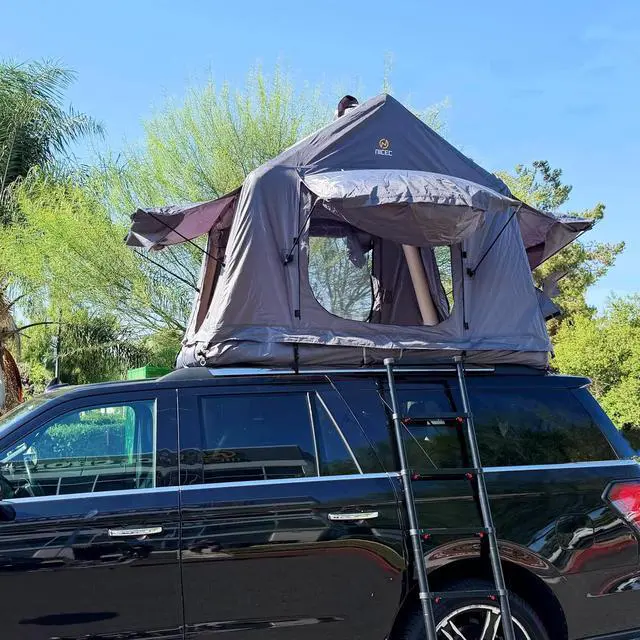 Alt view image 6 of 7 - Inflatable Rooftop Tent with Air Mattress & Ladder, SUV Truck Car Tent for Camping, Easy Setup Pop-Up Camping Car Roof Tents with Pump, Waterproof Windproof Overland Tents (Black&Grey)