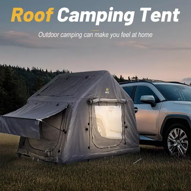 Alt view image 7 of 7 - Inflatable Rooftop Tent with Air Mattress & Ladder, SUV Truck Car Tent for Camping, Easy Setup Pop-Up Camping Car Roof Tents with Pump, Waterproof Windproof Overland Tents (Black&Grey)