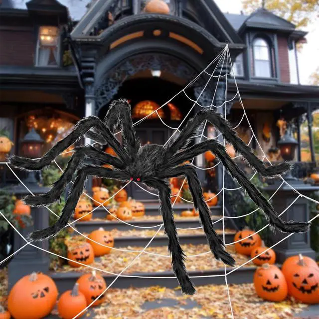 Alt view image 6 of 6 - Halloween Decorations Outdoor and Indoor,200" Halloween Spider Web with 59" Giant Spider,Scary Party Decorations for Yard,House Decor.