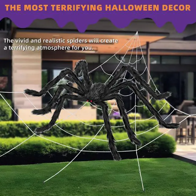 Alt view image 5 of 6 - Halloween Decorations Outdoor and Indoor,200" Halloween Spider Web with 59" Giant Spider,Scary Party Decorations for Yard,House Decor.