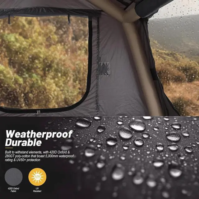 Alt view image 5 of 7 - Inflatable Rooftop Tent with Air Mattress & Ladder, SUV Truck Car Tent for Camping, Easy Setup Pop-Up Camping Car Roof Tents with Pump, Waterproof Windproof Overland Tents (Black&Grey)