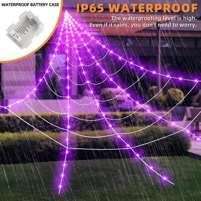 Alt view image 6 of 7 - Halloween Decorations Outdoor and Indoor, 250 LED Halloween Spider Web Light Decorations, 200" Large Light Up Spider Web for Yard(Purple)