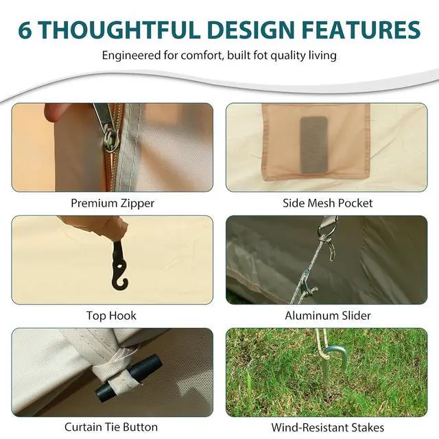Alt view image 4 of 7 - Inflatable Tent for Camping, Glamping Tent for Adults, Blow Up Tents, with Air Pump, 2-in-1 Air Valve, Chimney Opening, Waterproof, Windproof, Easy Set Up