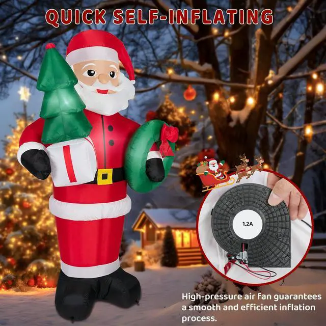 Alt view image 4 of 7 - 8FT Christmas Inflatables Santa Claus with Christmas Tree,Inflatables Decorations Outdoor/Indoor,Christmas Blow Up Santa Claus Yard Decorations Built-in LED Lights,for Yard/Lawn/Garden.