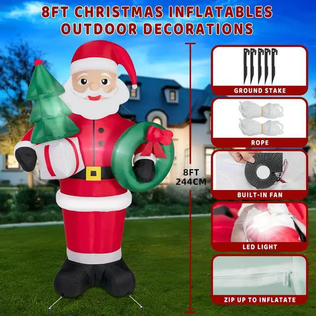 Alt view image 5 of 7 - 8FT Christmas Inflatables Santa Claus with Christmas Tree,Inflatables Decorations Outdoor/Indoor,Christmas Blow Up Santa Claus Yard Decorations Built-in LED Lights,for Yard/Lawn/Garden.
