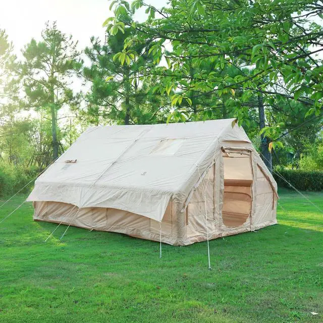 Alt view image 2 of 7 - Inflatable Tent for Camping, Glamping Tent for Adults, Blow Up Tents, with Air Pump, 2-in-1 Air Valve, Chimney Opening, Waterproof, Windproof, Easy Set Up