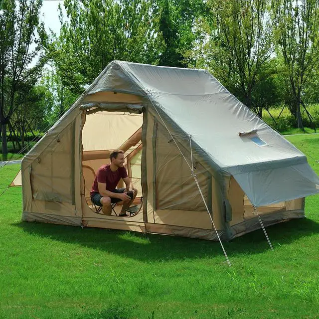 Alt view image 7 of 7 - Inflatable Tent for Camping, Glamping Tent for Adults, Blow Up Tents, with Air Pump, 2-in-1 Air Valve, Chimney Opening, Waterproof, Windproof, Easy Set Up