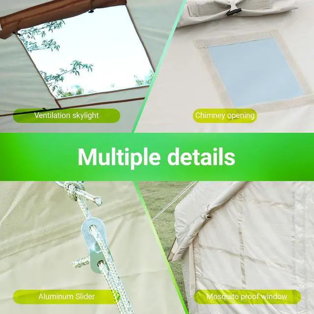 Alt view image 6 of 7 - Inflatable Tent for Camping, Glamping Tent for Adults, Blow Up Tents, with Air Pump, 2-in-1 Air Valve, Chimney Opening, Waterproof, Windproof, Easy Set Up