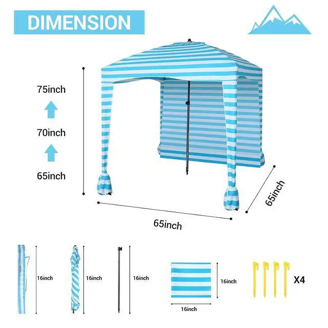 Alt view image 5 of 7 - Beach Cabana Tent - Portable 6'x 6' with Detachable Wall, UPF 50+ UV Protection, Ultimate Sun Umbrella, Sun Shelter (Blue Stripe)