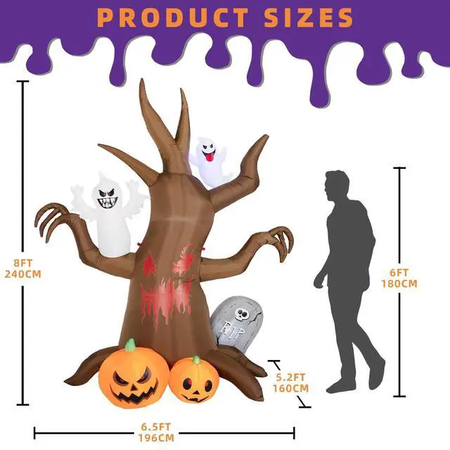 Alt view image 2 of 7 - 8FT Halloween Inflatable Scary Tree Decorations Outdoor,Halloween Blow Up Yard Decorations Built-in LED Lights, Party Decorations,Giant Haunted House Decor,for Garden/Lawn.