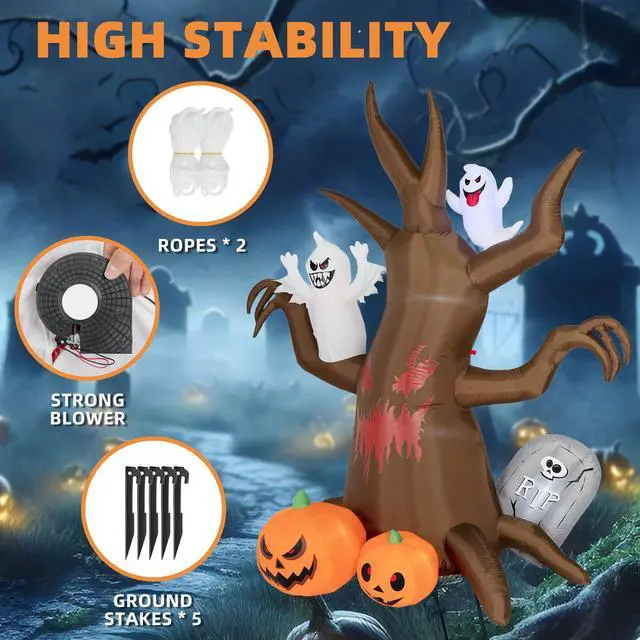 Alt view image 4 of 7 - 8FT Halloween Inflatable Scary Tree Decorations Outdoor,Halloween Blow Up Yard Decorations Built-in LED Lights, Party Decorations,Giant Haunted House Decor,for Garden/Lawn.