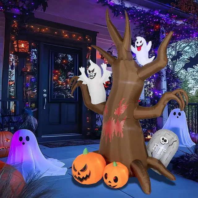 Alt view image 7 of 7 - 8FT Halloween Inflatable Scary Tree Decorations Outdoor,Halloween Blow Up Yard Decorations Built-in LED Lights, Party Decorations,Giant Haunted House Decor,for Garden/Lawn.