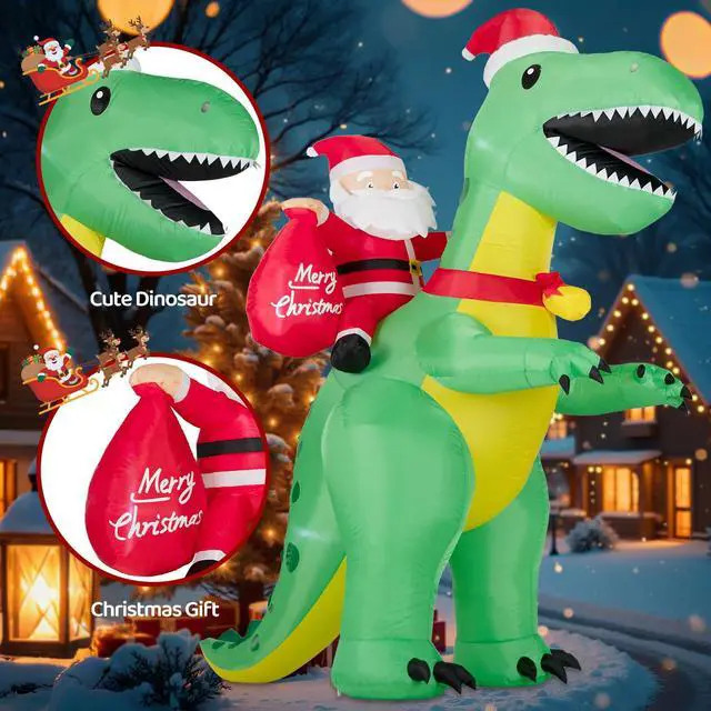 Alt view image 7 of 7 - 8FT Christmas Inflatables Santa Claus Riding Dinosaur,Christmas Inflatables Decorations Outdoor/Indoor, Blow Up Santa Claus Yard Decorations Built-in LED Lights,for Yard/Lawn/Garden.
