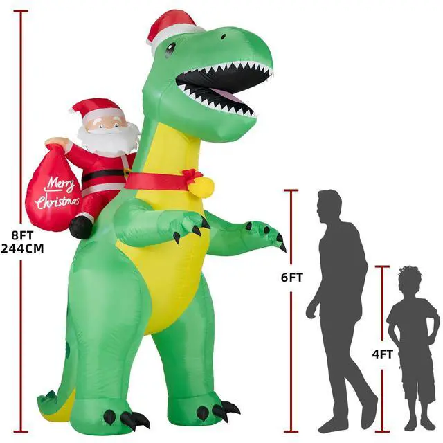 Alt view image 2 of 7 - 8FT Christmas Inflatables Santa Claus Riding Dinosaur,Christmas Inflatables Decorations Outdoor/Indoor, Blow Up Santa Claus Yard Decorations Built-in LED Lights,for Yard/Lawn/Garden.