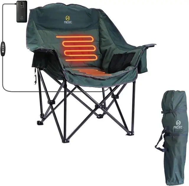 Main image of Double Padded Camping Chair with Cup Holder, Cooler Bag, Bottle Opener Heated Camping Chairs with Battery, Wide&Thick, Heavy Duty 400lb