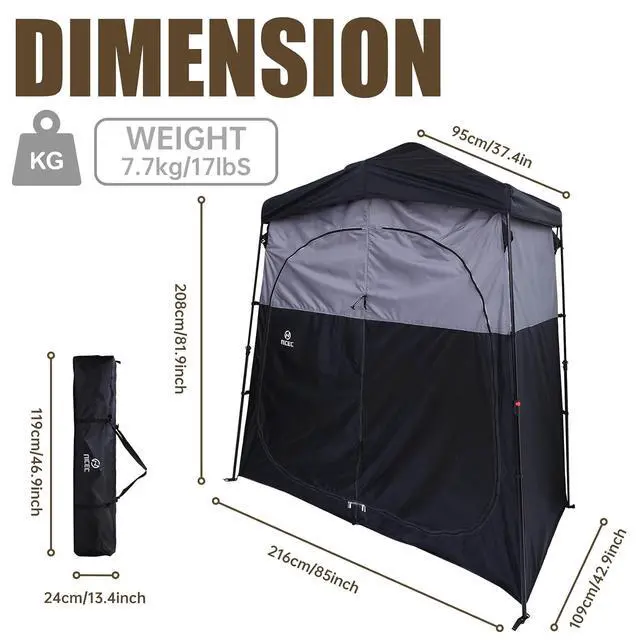 Alt view image 5 of 7 - Camping Shower Tent (2 Room) + High Back Folding Camping Chair (2-Pack)