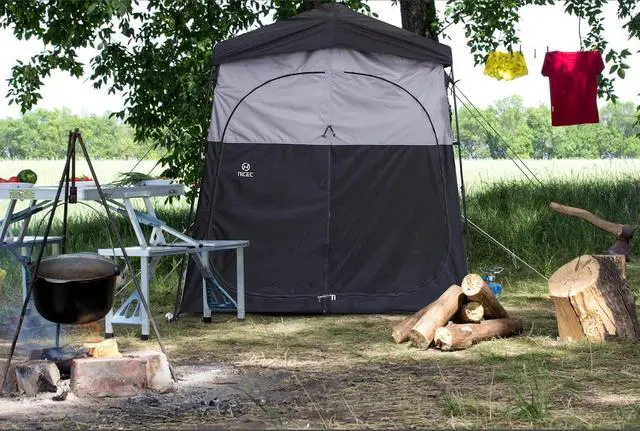 Alt view image 4 of 7 - Camping Shower Tent (2 Room) + High Back Folding Camping Chair (2-Pack)