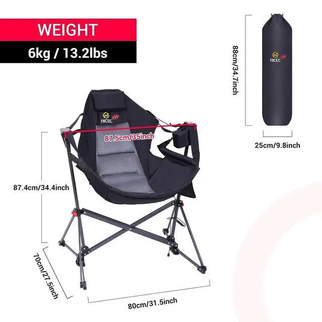 Alt view image 3 of 6 - Heated Hammock Camping Chair, High Back Folding Outdoor Rocking Camping Swing Chair with Stand, with Cup Holder, Side Pocket, Carry Bag (2 Pack)
