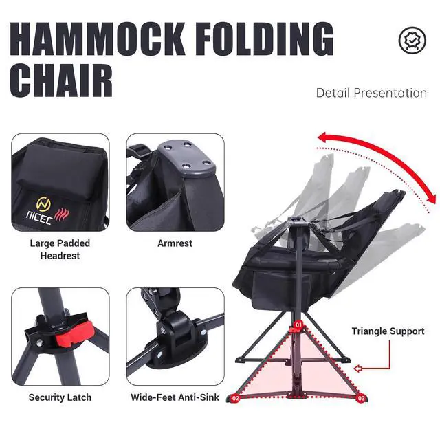 Alt view image 4 of 6 - Heated Hammock Camping Chair, High Back Folding Outdoor Rocking Camping Swing Chair with Stand, with Cup Holder, Side Pocket, Carry Bag (2 Pack)